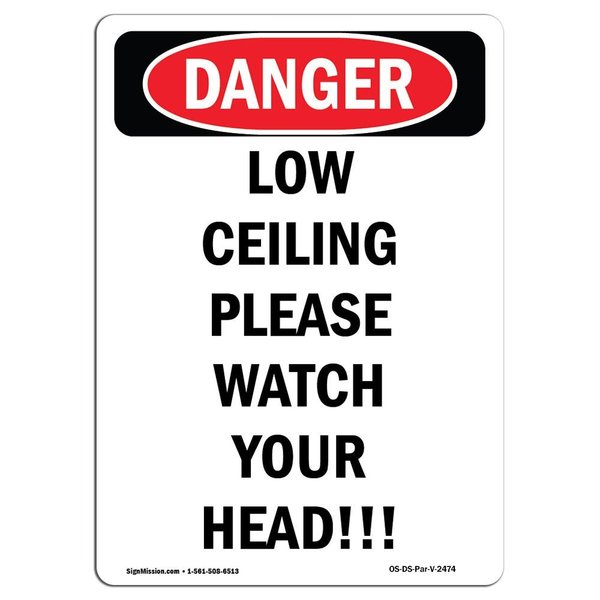 Signmission OSHA Sign, Low Ceiling Please Watch Head, 5in X 3.5in, 10PK, 3.5" W, 5" L, Portrait, PK10 OS-DS-D-35-V-2474-10PK